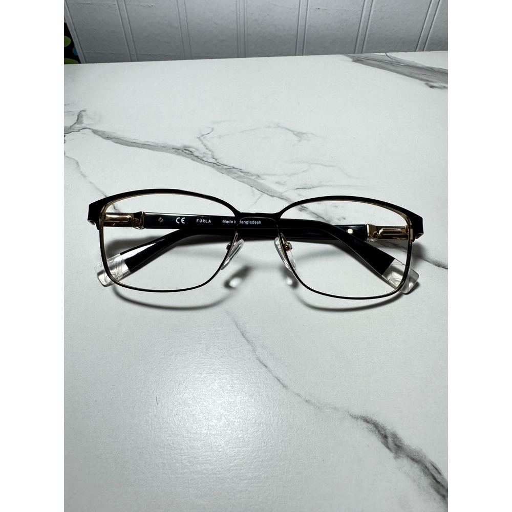 Furla VFU280K Mens Rectangular Eyeglasses Black Gold Clear Frames COL.0304 135